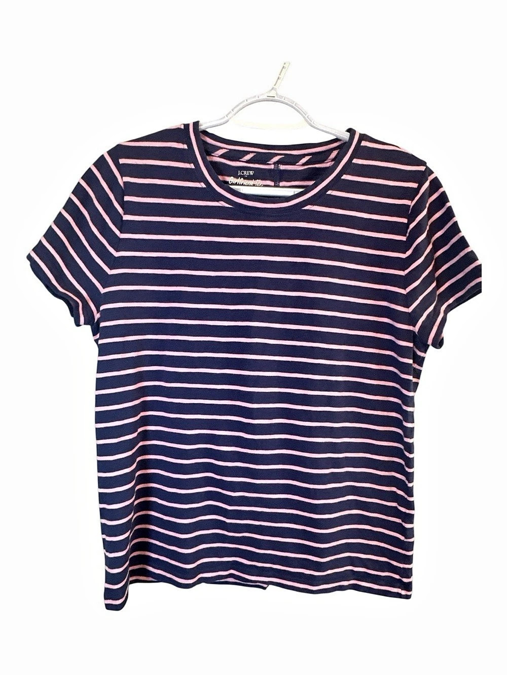 J.Crew Girlfriend Tee Navy Pink Stripe Short Sleeve Crewneck